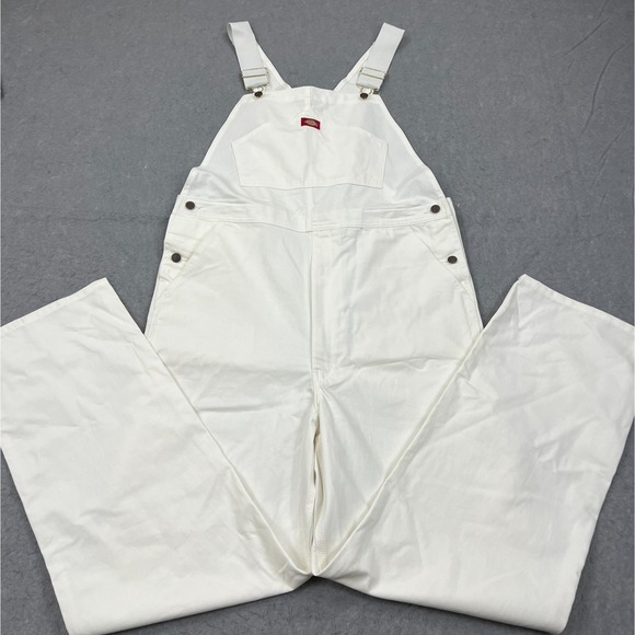 Dickies Bib Overalls Mens 36x34 White Workwear Canvas Carpenter Painter Dungaree - Picture 1 of 12